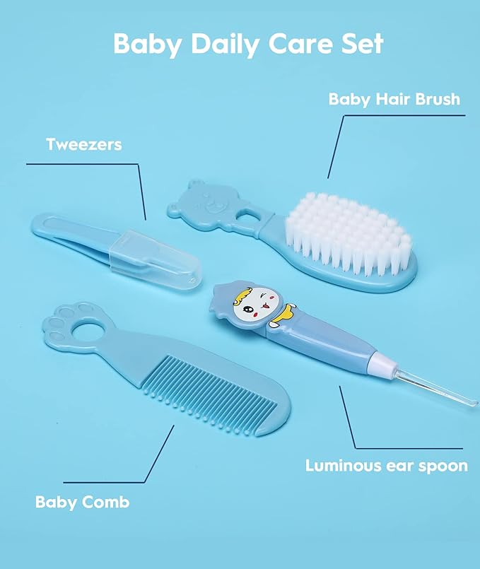 Baby Healthcare and Grooming Kit, Safety Newborn Nursery Baby Care Kit, with Hair Brush Comb, Nail Clipper, Thermometer, Pacifier Clip, Baby Registry Search, Baby Girl Boy Newborn Essentials-CubbioJoy