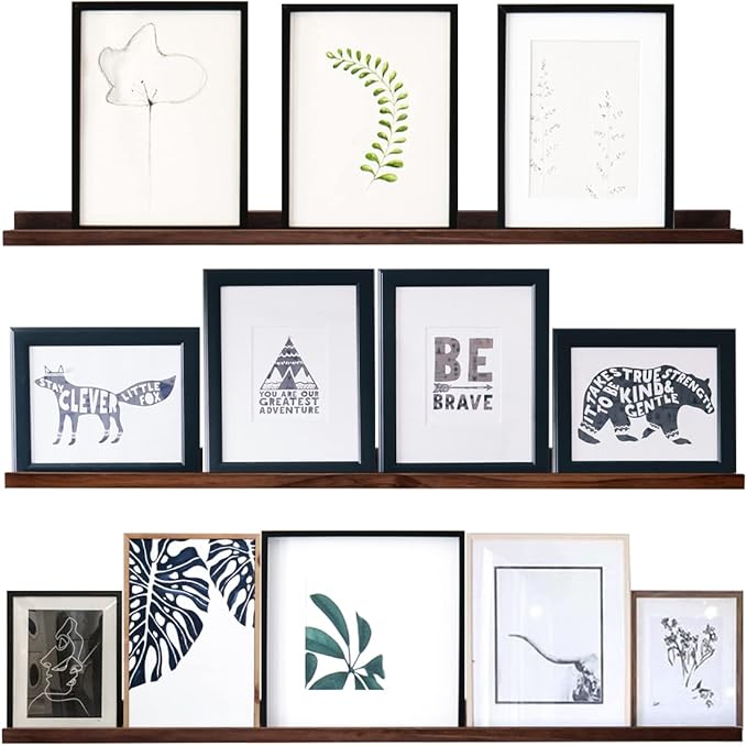 AZSKY Deep Walnut Floating Shelves Large Long Wall Storage Shelves Dark Walnut 48 Inch Wall Mount Hanging Picture Ledge Wall Decor for Bedroom Living Room Bathroom Kitchen Storage a Set of 3-CubbioJoy