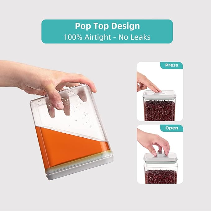 Ankou Food Storage Containers Pop Airtight Food Storage Containers with Lids for Kitchen Pantry Organizing Cereal Snack Flour Sugar Coffee Spaghetti Stackable - 8 Pcs (1.2, 2.0, 2.7, 3.3qt)*2-CubbioJoy