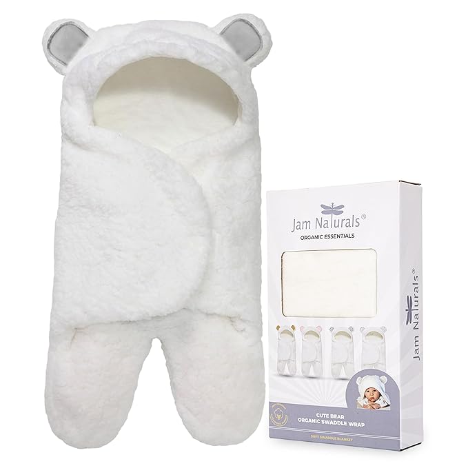 Jam Naturals-Cute Bear Organic Newborn Swaddle Wrap-Gender Neutral Soft Plush Receiving Blanket, Newborn Baby Registry Gift(Grey 3-6m)-CubbioJoy