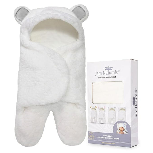 Jam Naturals-Cute Bear Organic Newborn Swaddle Wrap-Gender Neutral Soft Plush Receiving Blanket, Newborn Baby Registry Gift(Grey 3-6m)-CubbioJoy