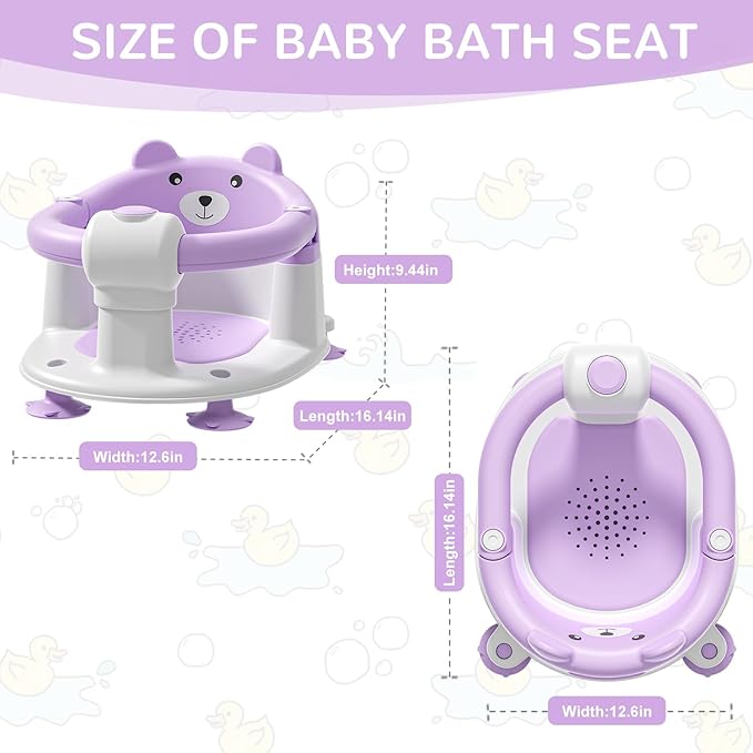 Baby Bath Seat for Babies 6 Months & up, Non-Slip Toddler Bath Seats for Babies Sitting Up, Safe Infant & Newborn Bathtub Chair with 4 Suction Cups & Soft Cushion for Shower,Lavender-CubbioJoy