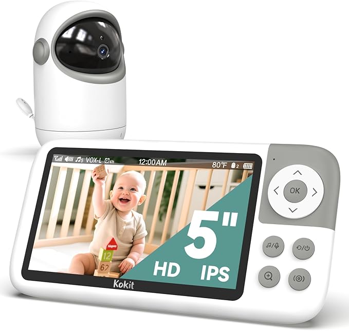 5'' Video Baby Monitor with Camera and Audio,36-Hrs Battery Life,HD Camera Remote Pan Tilt 3X Zoom,Long Range Baby Monitor No WiFi,Night Vision,Portable,2-Way Talk,VOX-Saving Power IPS Screen-CubbioJoy