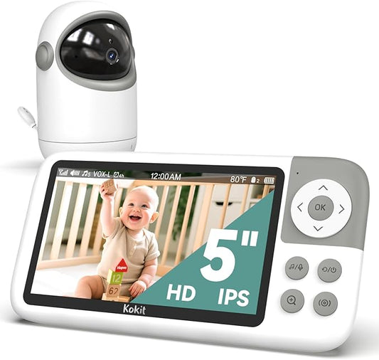 5'' Video Baby Monitor with Camera and Audio,36-Hrs Battery Life,HD Camera Remote Pan Tilt 3X Zoom,Long Range Baby Monitor No WiFi,Night Vision,Portable,2-Way Talk,VOX-Saving Power IPS Screen-CubbioJoy