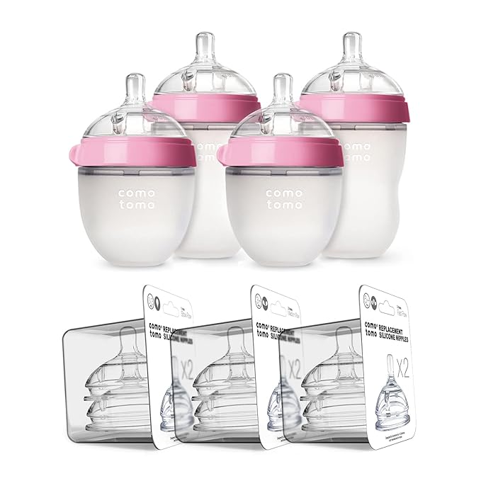 Comotomo Baby Bottle Bundle, Pink, (7 Piece Set)-CubbioJoy