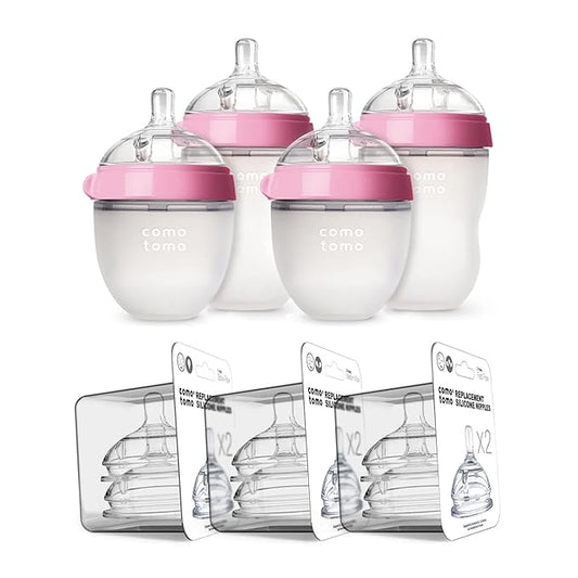 Comotomo Baby Bottle Bundle, Pink, (7 Piece Set)-CubbioJoy