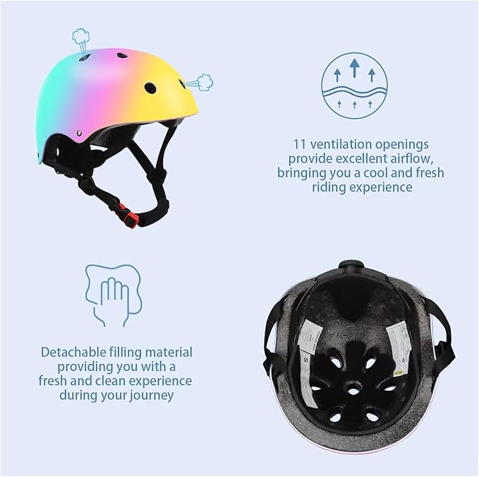 Color Gradient Adjustable Kids' Helmet with Knee & Elbow Pads Set | Multi-Sport Safety Gear for Boys & Girls Ages 5-14 | Skateboarding, Scooters, Roller & Inline Skating, Longboarding-CubbioJoy