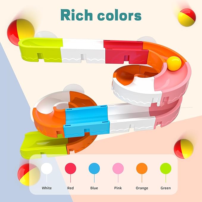 Baby Bath Toys for Toddler 1-3 3-5, Bathtub Shower Building Duck Slide Blocks Toy Marble Run Toys for Kids 1 2 3 4 5 Years Old Toddler Boys and Girls-CubbioJoy