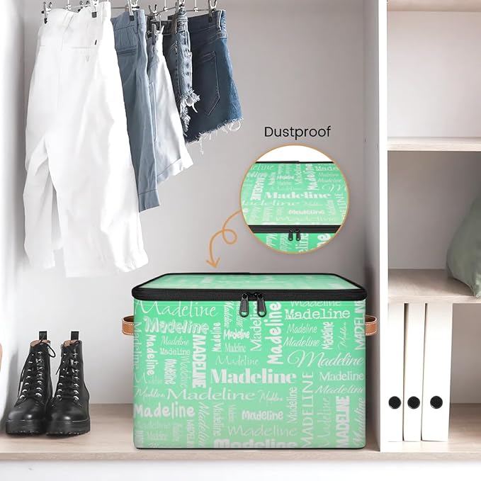 Custom Storage Basket with Name, Personalized Storage Bins with Zipper Lid, Foldable Fabric Storage Box Large capacity with Handle Green Gradient-CubbioJoy