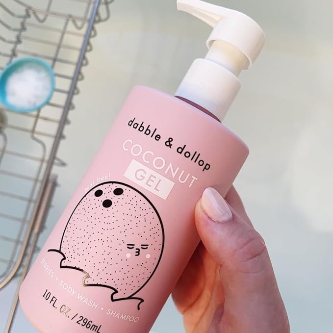 Dabble & Dollop Coconut Body Wash & Shampoo – 3-in-1 Natural Bubble Bath for Kids, Made in USA, No Parabens or Sulfates, Vegan, Gluten-Free, Tear-Free (10oz, Pack of 2)-CubbioJoy