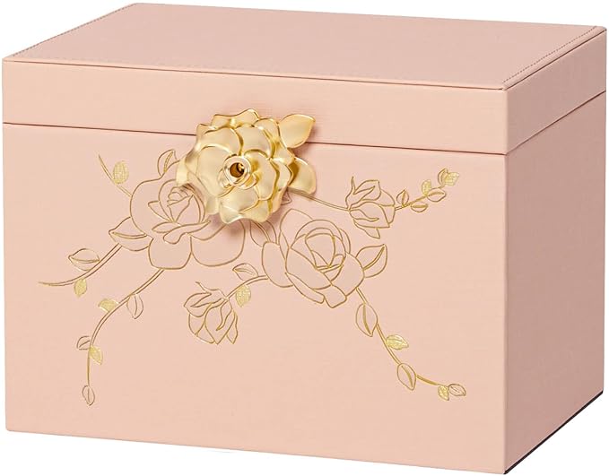 Jewelry Box with Lock for Girls: Jewelry Organizer for Dresser - 3-Drawer Earrings Storage Girls Women Gift (Peach Pink)-CubbioJoy