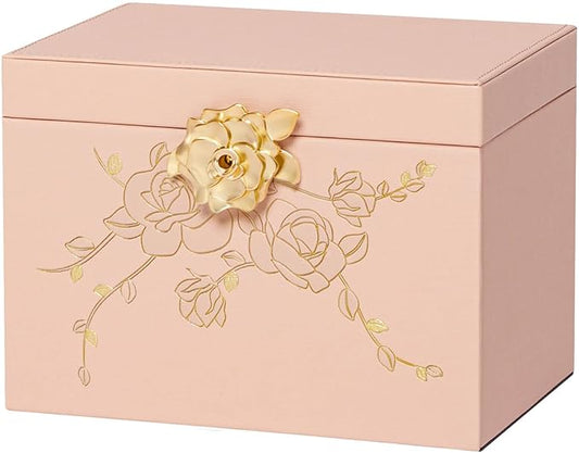 Jewelry Box with Lock for Girls: Jewelry Organizer for Dresser - 3-Drawer Earrings Storage Girls Women Gift (Peach Pink)-CubbioJoy