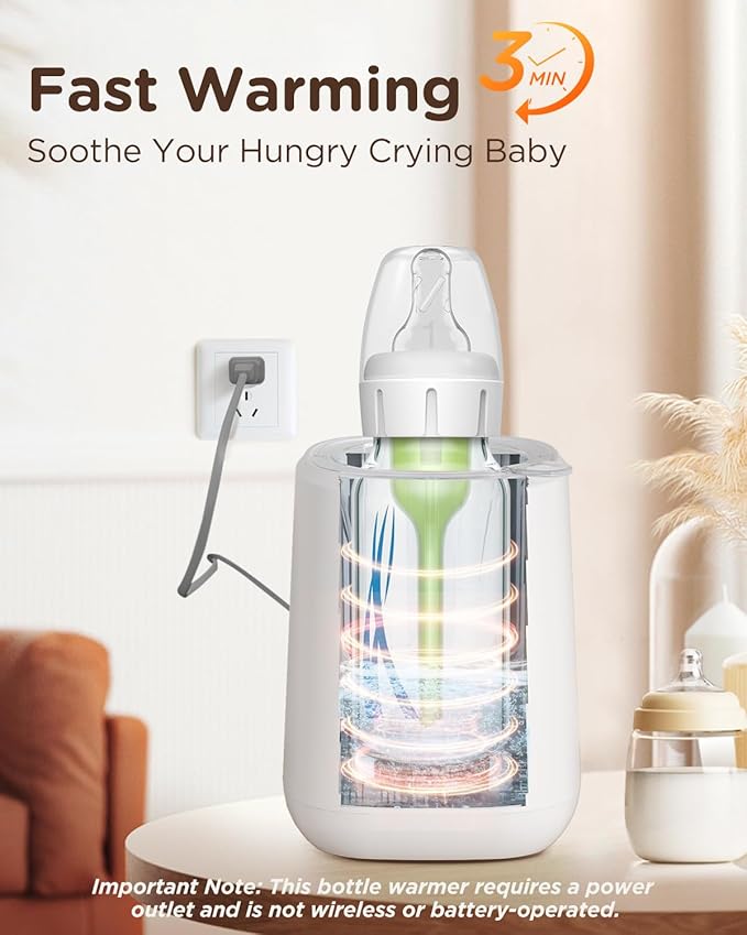 Bear Baby Bottle Warmer, Milk Warmer Breastmilk Bag Formula Fast Warming for New Born Baby Bottles, with Time Temp Control Automatic Shut Off at Home Use-CubbioJoy