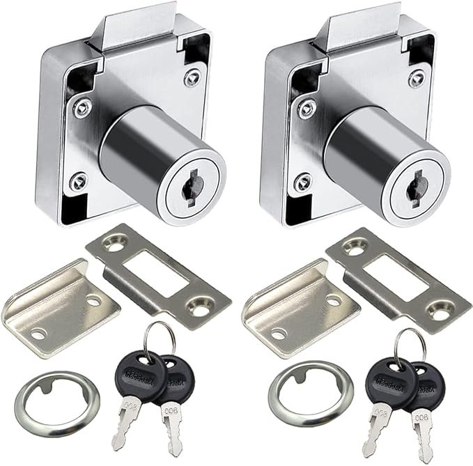 Automatic Lock Tongue Cabinet Drawer Furniture Locker Showcase Lock Drilling Diameter 3/4"/19mm for (3/5"-/15mm -7/8"-/22mm) Door Panel(2 Pack)-CubbioJoy