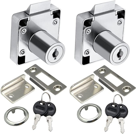Automatic Lock Tongue Cabinet Drawer Furniture Locker Showcase Lock Drilling Diameter 3/4"/19mm for (3/5"-/15mm -7/8"-/22mm) Door Panel(2 Pack)-CubbioJoy