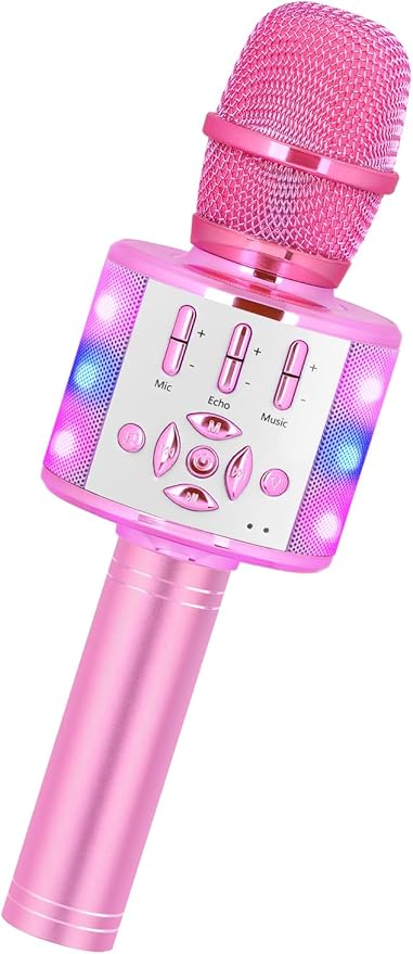 Amazmic Toys for Girls, Kids Karaoke Microphone Toddler Microphone for Kids with Lights, Birthday Gift for Girls, Boys Toy Age 3 4 5 6 7 8+(Light Pink)-CubbioJoy