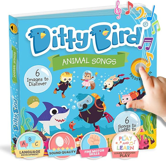 Ditty Bird Animal Songs Book for Toddlers – Interactive Sound Book with Baby Shark & More | Musical Board Book for 1-3 Year Olds | Fun, Realistic Animal Sounds | Sturdy Sensory Book for Baby-CubbioJoy