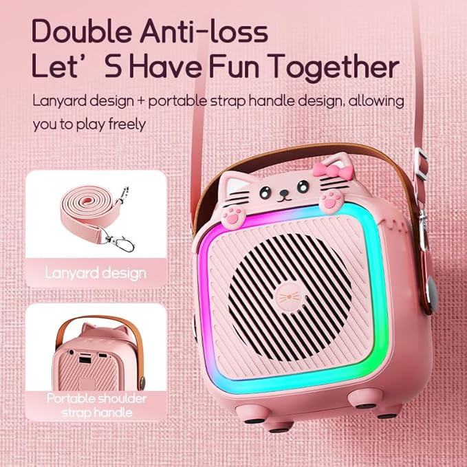 Karaoke Machine with 2 Wireless Microphones for Kids Adults,Portable Bluetooth Speaker Girls Toddlers Toy Gift for Aged 3-12 Year Birthday Parties Christmas Party - Pink-CubbioJoy