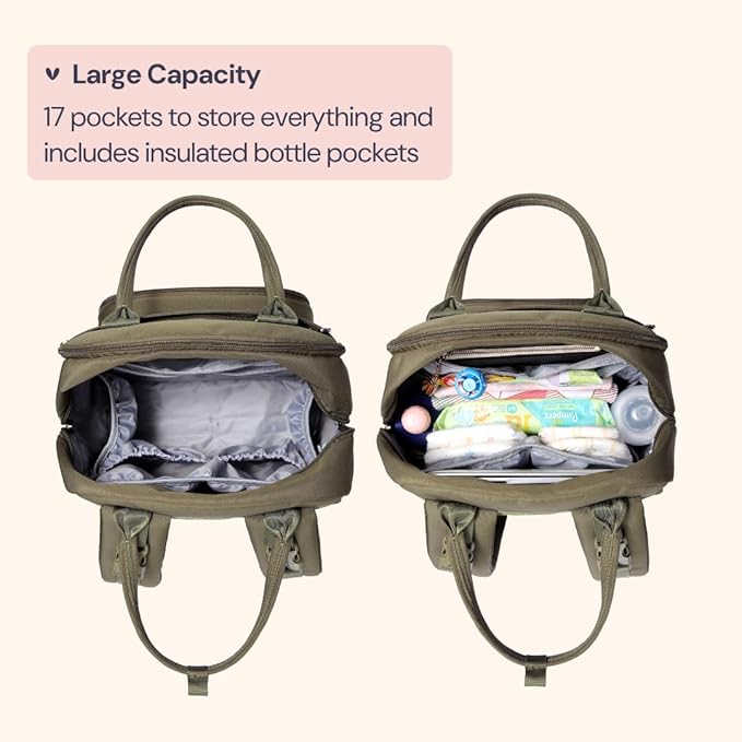 BabbleRoo Diaper Bag Backpack - Baby Essentials Travel Tote - Multi Function Waterproof Diaper Bag, Travel Essentials Baby Bag with Changing Pad, Stroller Straps & Pacifier Case - Unisex, Army Green-CubbioJoy
