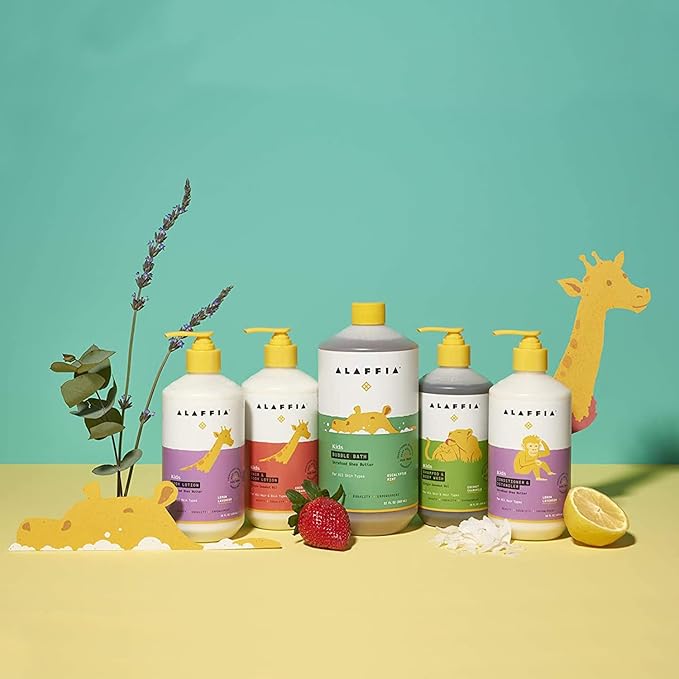 Alaffia Babies and Kids Shampoo and Body Wash, Gentle and Calming Support for Soft Hair and Skin with Shea Butter, Neem, and Coconut Oil, Fair Trade, Coconut Strawberry, 2 Pack – 16 Fl Oz Ea-CubbioJoy