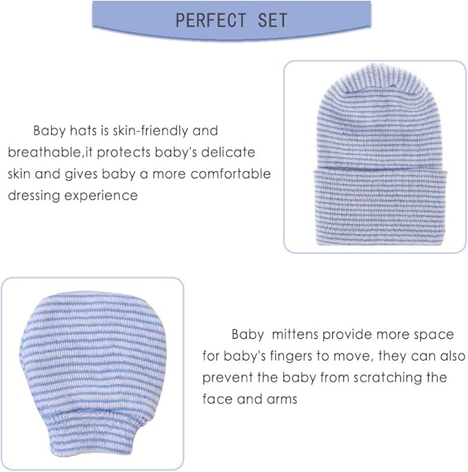 Baby Caps and Mittens Newborn Hospital Beanie Hats No Scratch Gloves Soft Babies Gift Set for Boys Girls-CubbioJoy