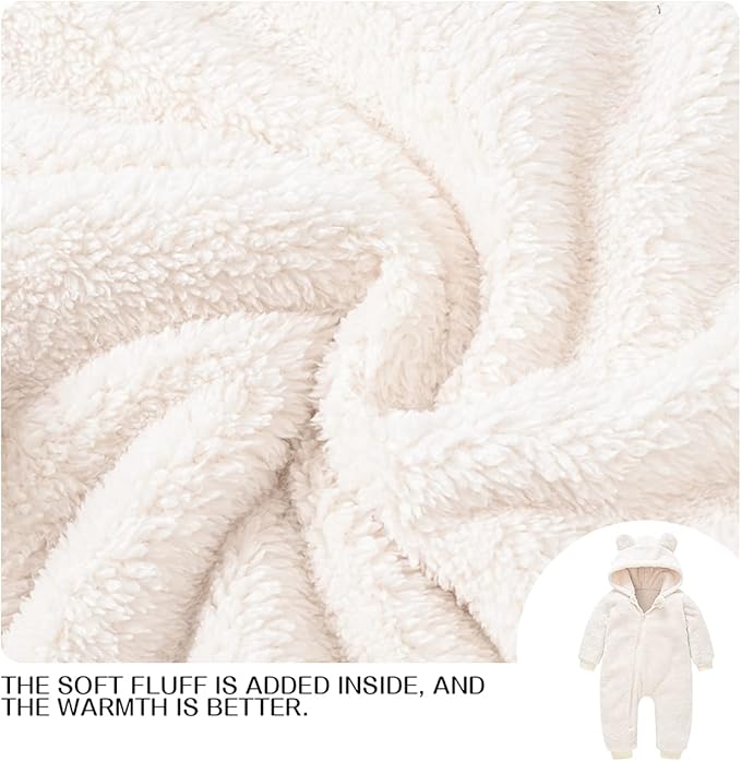 Baby Fleece Jumpsuits Infant Bear Ear Snowsuit Newborn Hooded Romper Warm Coat-CubbioJoy