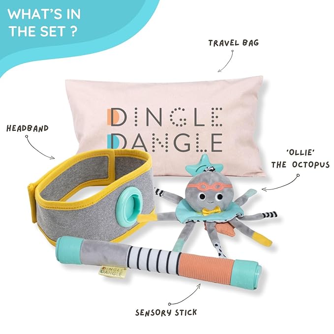 DINGLE DANGLE - Diaper Changing Distractor - Diaper Changing Helper Headband, Baby Mobile, & Sensory Rattle. Newborn Essentials Must Haves - Great Baby Registry or Shower Gift - Featured on Shark Tank-CubbioJoy