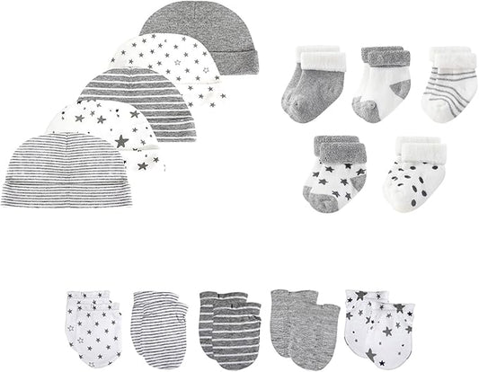 15 Pack Unisex New Born Boy Girls Hats Mittens Socks Sets Cotton Soft Infant Accessory 0-6 Months Baby Essentials-CubbioJoy