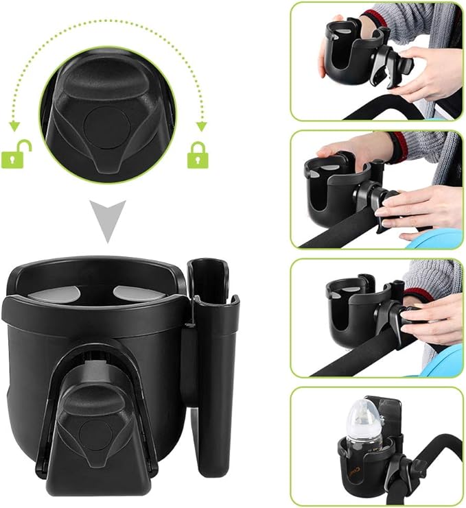 Accmor Stroller Cup Holder with Phone Holder, Bike Cup Holder, Universal Cup Holder for Uppababy Nuna Doona Strollers, 2-in-1 Cup Phone Holder for Stroller, Bike, Wheelchair, Walker, Scooter-CubbioJoy