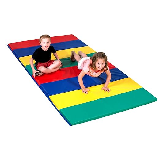 Children's Factory Rainbow Folding Gym Activity Mat, 4' x 8', Cushioned Floor Mat for Kids, Daycare Mat-CubbioJoy