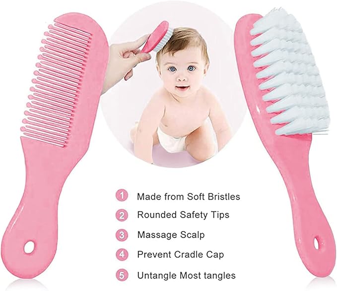 Baby Grooming Kit, Infant Safety Care Set with Hair Brush Comb Nail Clipper Nasal Aspirator,Baby Essentials Kit for Newborn Girls Boys (Pink)-CubbioJoy
