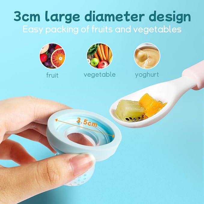 Baby Solids/Frozen Fruit Feeder Pacifier, Infant Teether Toy 4M+, BPA-Free Silicone Pouch & Nipple, Safely Introduce Solids, Teething Relief, 2-Pack (Dolphin - Blue Pink)-CubbioJoy