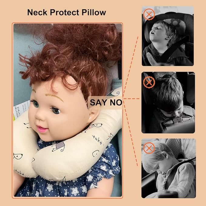 Baby Neck Pillows, Comfortable Baby Travel Head Neck Support for Car Seat Stroller Pushchair, Soft PP Cotton Travel Cushion for 0-1 Year Old Toddler Infant Newborn, Dogs-CubbioJoy