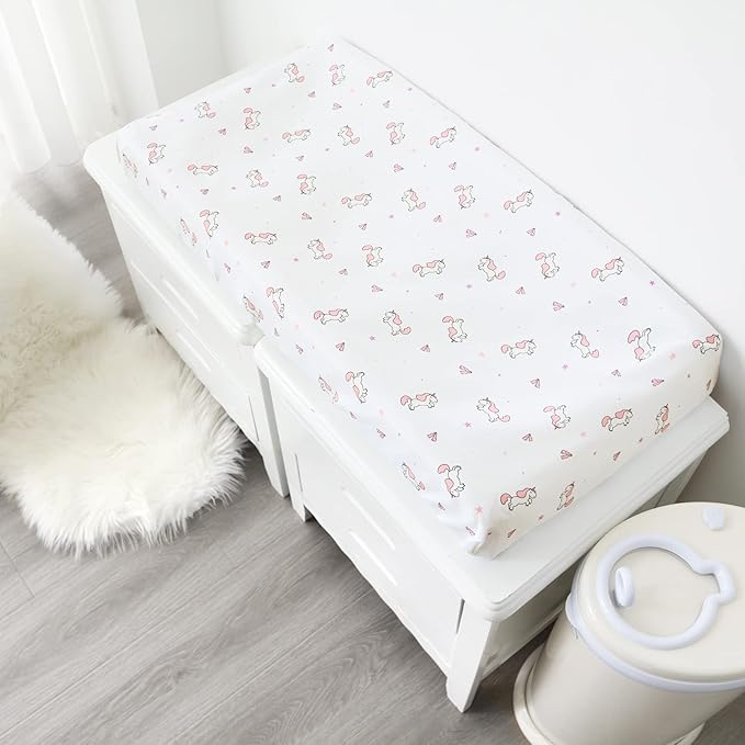 Changing Pad Cover for Girls 4 Pack, Comfy & Breathable Changing Table Cover for 32''x16" Changing Table Pads, Diaper Changing Pad Cover, Pink-CubbioJoy