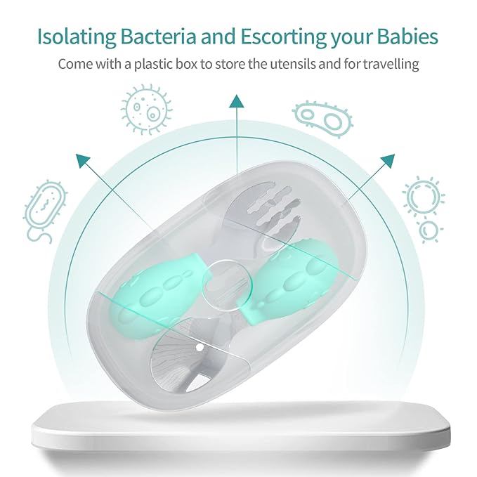 Deejoy Toddler Utensils - Stainless Steel Spoons and Forks, Kids Silverware Self Feeding Flatware Set with Travel Safe Case (Green)-CubbioJoy