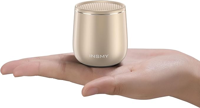 INSMY Small Bluetooth Speaker, Waterproof Mini Portable Wireless Speaker, Punchy Bass Rich Audio Stereo Pairing, Handheld Pocket Size,Built in Mic for Hiking Biking Gift Laptop Tablet (Gold)-CubbioJoy