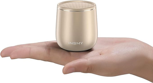INSMY Small Bluetooth Speaker, Waterproof Mini Portable Wireless Speaker, Punchy Bass Rich Audio Stereo Pairing, Handheld Pocket Size,Built in Mic for Hiking Biking Gift Laptop Tablet (Gold)-CubbioJoy
