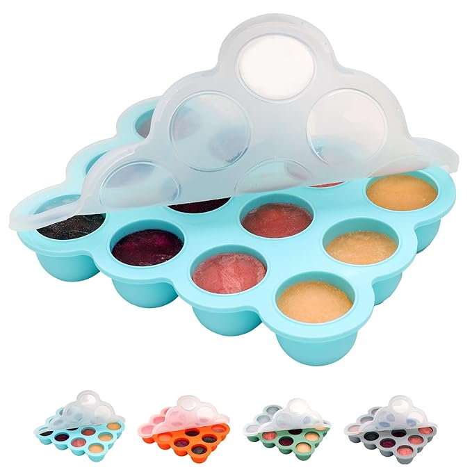 Baby Food Storage Container - 1.5oz x 12 Pods Silicone Freezer Tray with Lid for Homemade Baby Food, Fruit Purees, Vegetable & Breast Milk (Blue)-CubbioJoy