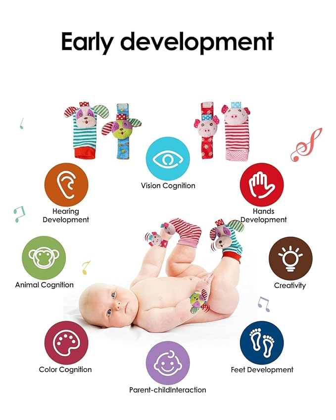 dearlomum Baby Play Mat Gym,Funny Play Piano Tummy Time Baby Activity Mat with 5 Infant Sensory Toys & 4 Wrist Rattle Socks, Boy & Girl Gifts for Newborn 0 to 3 6 9 12 Months(Pink)-CubbioJoy