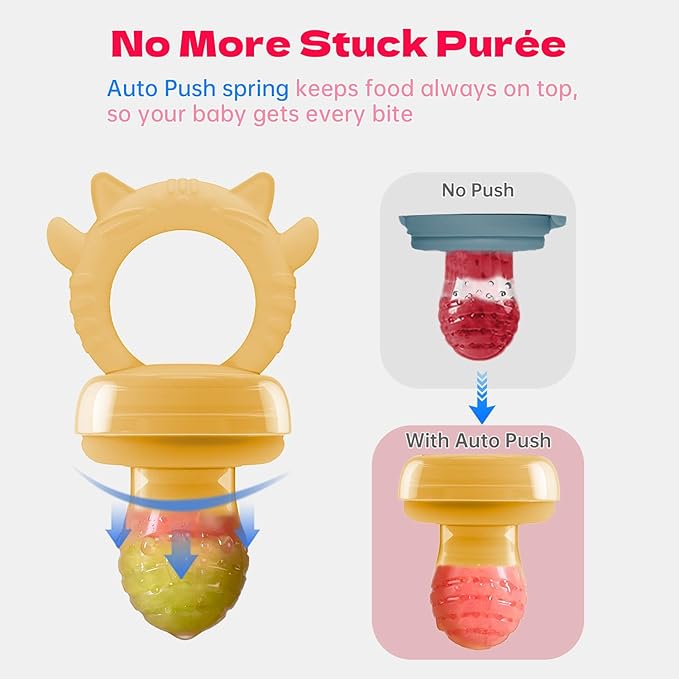 Baby Food Fruit Feeder & Freezer Tray, Auto-Push Fresh Food Feeder Pacifier for Self Feeding, Breastmilk Popsicle Molds for Baby Teething Relief, BPA-Free Silicone, 2 Sizes for 3-12 Months-CubbioJoy