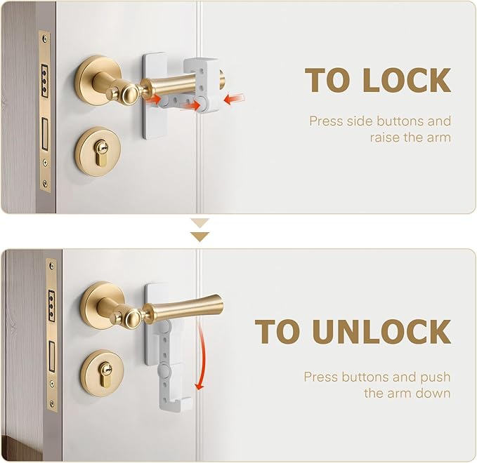 Child Proof Door Lever Lock - Door Locks for Kids Safety - Door Knob Child Proof - Baby Proofing 3M Adhesive - Door Handle Child Proof - White Baby Safety Locks for Toddlers - 2 Pack-CubbioJoy