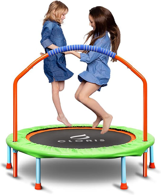 CLORIS 38in/48in Folding Trampoline - Max Load 220lbs / 450lbs Mini Trampoline Rebounder Trampoline for Adults with Adjustable Foam Handle, with safty Padded Cover Best Gift for Kids/Adult-CubbioJoy