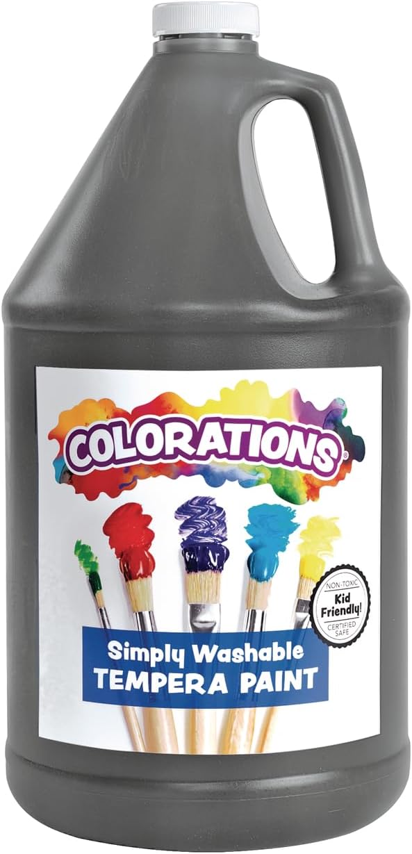 Colorations Paraben-Free Washable Tempera Paint for Kids - 1 Gallon Value Size. Vibrant Black, Non-Toxic and Made in The USA, Classroom Must Haves, Bulk Arts and Crafts Supplies-CubbioJoy