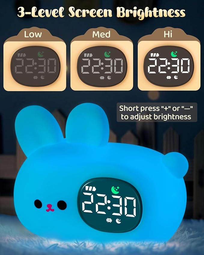 Bunny Alarm Clock for Kids with Night Light, Sleep Training Clock Time to Wake Clock, Rechargeable Silicone Light for Bedroom, Perfect Sleep Companion for Boys Girls-CubbioJoy