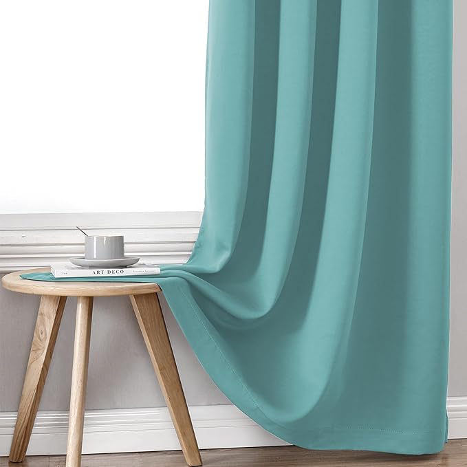 ChrisDowa 100% Blackout Curtains 45 inch Long for Bedroom with Black Liner, 2 Thick Layers Total Blackout Thermal Insulated Grommet Window Curtains 2 Panels Set (Aqua, 52 x 45 Inch)-CubbioJoy
