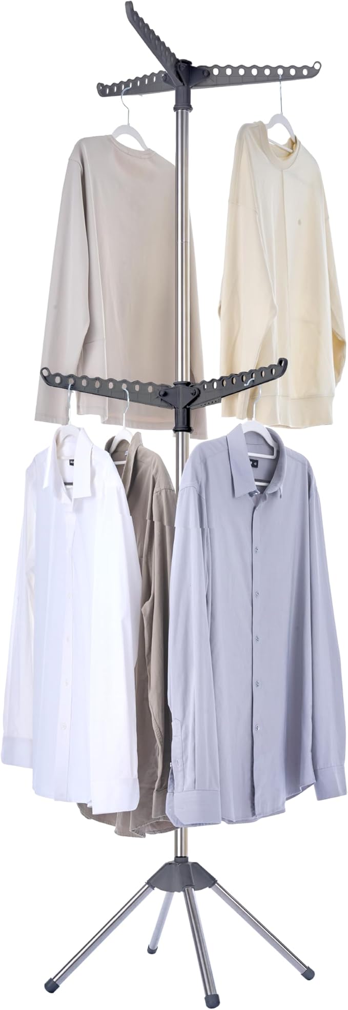 Clothes Drying Rack Foldable, 74.8 inch 2 Tier Laundry Drying Rack with Rotating Clothes Rail for 54 Pieces of Clothes, Space Saving, Indoor, Stainless Steel, Grey and Silver CDR002G01-CubbioJoy