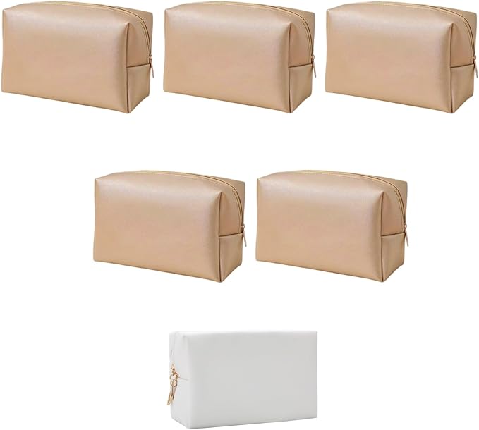 Bridesmaid Proposal Gifts Letter Cosmetic makeup bag bulk for Wedding Party Favors Bachelorette party decorations Toiletry Organizer Bag Makeup Case Gift (6, White&Gold)-CubbioJoy