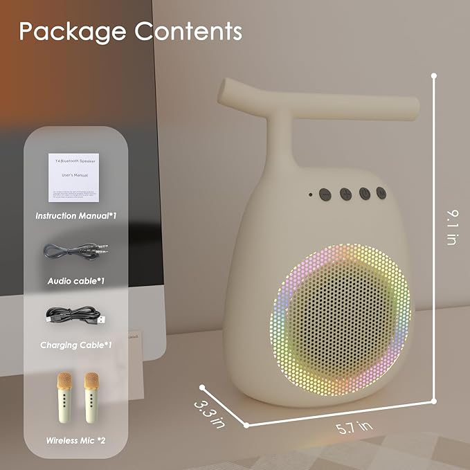 Karaoke Machine for Kids Adults Portable Bluetooth Speaker with 2 Wireless Microphones LED Lights Artistic Design 8-Hour Battery Support Family&Party Choice Fun for All Ages Gifts-CubbioJoy