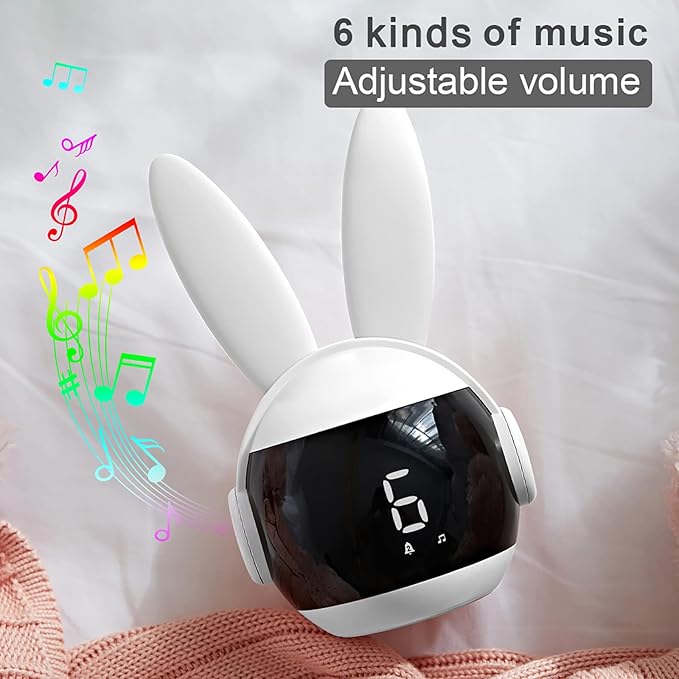 Kids Alarm Clock for Kids, Bunny Alarm Clocks for Girls Boys, White Kid Alarm Clock with Ringtones & Night Light Rechargeable Snoozing-CubbioJoy