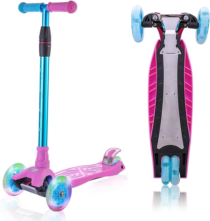 3 Wheel Scooter for Kids Ages 6-12,Kids Scooter with Light Up Wheels, Sturdy Deck Design, and 4 Height Adjustable Suitable for Kid Ages 3-12-CubbioJoy